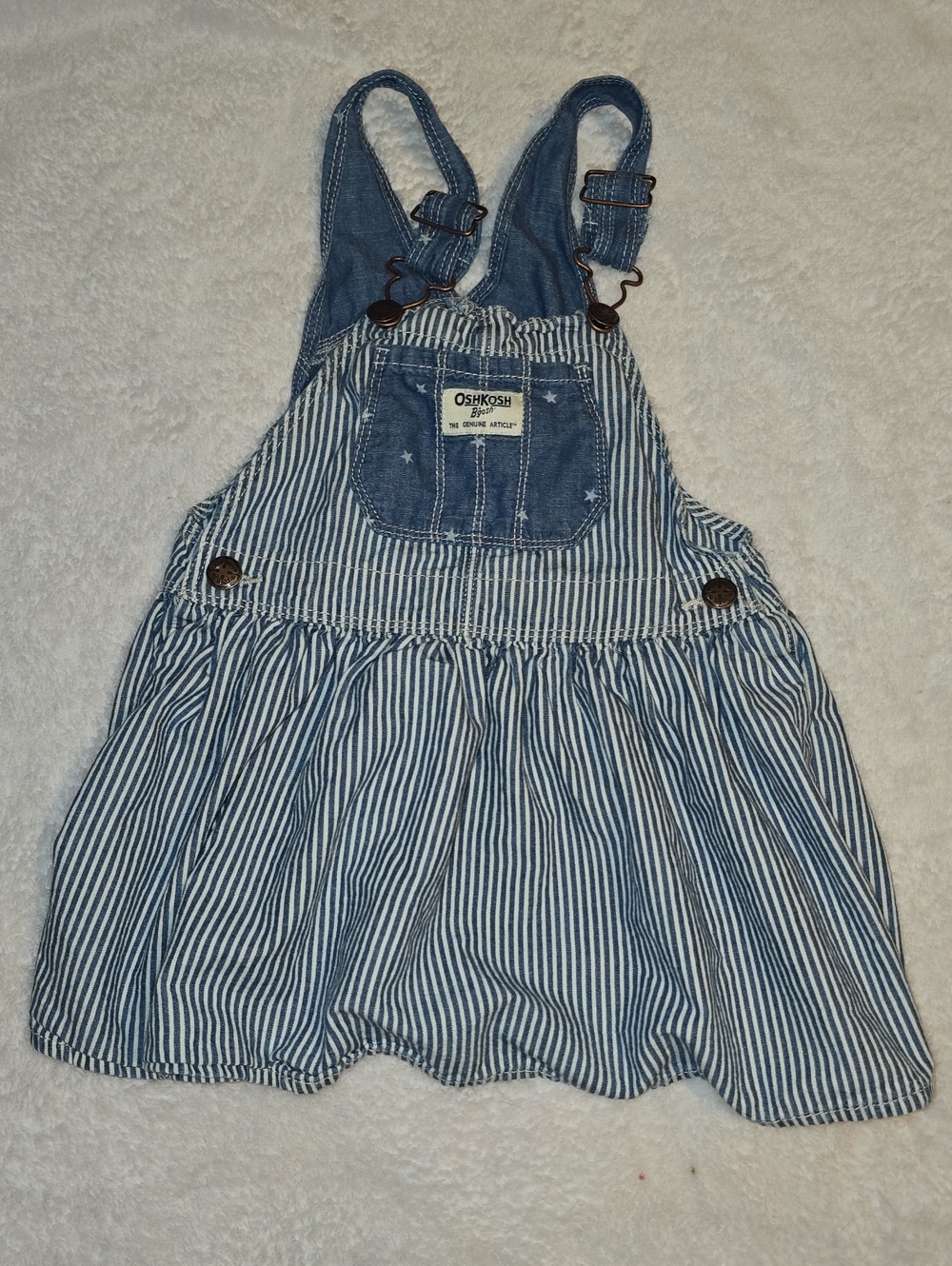 OshKosh B'gosh Blue and White Striped Denim-Style Overall Dress